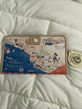 Spartina 449 Coastal Map Zip Wallet - Blue, Cream, Tan, Orange